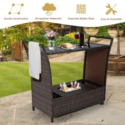 Costway Patio Rattan Bar Serving Cart Wheels Ice Bucket Glass Top Handle Garden -Garden Furniture Store GUEST 6f9dcc05 9c78 42ef adf8 e4e08bc38dbb