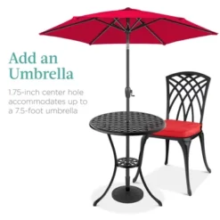 Best Choice Products 3-Piece Aluminum Patio Bistro Set W/ Umbrella Hole, 2 Chairs, Polyester Cushions - Black/Red 9 Best Choice Products 3-Piece Aluminum Patio Bistro Set W/ Umbrella Hole, 2 Chairs, Polyester Cushions - Black/Red -Garden Furniture Store GUEST 6fa7adc1 c6e6 4ea9 8b58 b36bdd37f92f