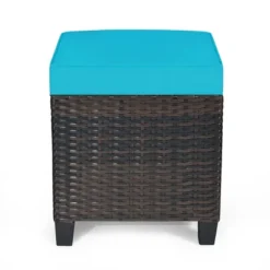 Costway 2PCS Patio Rattan Ottoman Cushioned Seat W/ Foot Rest Turquoise -Garden Furniture Store GUEST 706ac5e9 809d 4476 adc9 aadcbd4083e1