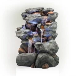54" Resin 5-Tier Rock Fountain With LED Lights Dark Brown - Alpine Corporation -Garden Furniture Store GUEST 706c90ab 7dac 4e51 a839 487d9b2a5f1e