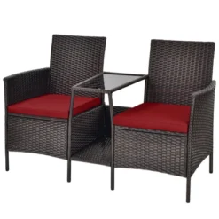 Tangkula Patio Loveseat 2 Person Cushioned Seats With Center Table Outdoor Rattan Furniture Set Turquoise/ Red -Garden Furniture Store GUEST 70820560 b4e5 4f6f beb5 d9159157cd66