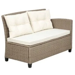 4pc Wicker Patio Sectional Seating Set With Cushions - Beige/Brown - GODEER -Garden Furniture Store GUEST 70cf2e78 c440 4ad2 9c42 8636421bdf15