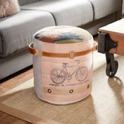 Cotton Pouf Featuring A Screenprinted Bicycle Illustration With Script - Olivia & May 13 Cotton Pouf Featuring A Screenprinted Bicycle Illustration With Script - Olivia & May -Garden Furniture Store GUEST 7131ebde 102a 459b 8ac5 c81c94fefd62