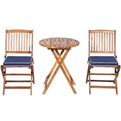 Costway 3PCS Patio Folding Wooden Bistro Set Cushioned Chair Conversation Cushion 3 Costway 3PCS Patio Folding Wooden Bistro Set Cushioned Chair Conversation Cushion - Image 3
