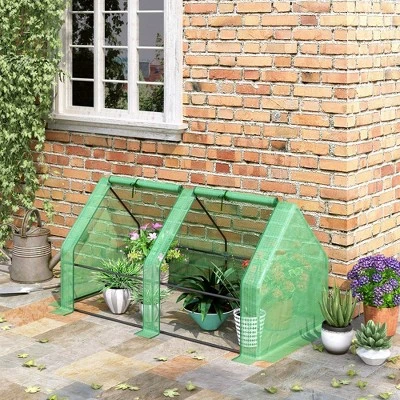 Outsunny 6' X 3' X 3' Portable Mini Greenhouse Outdoor Garden With Large Zipper Doors And Water/UV PE Cover, Green 2 Outsunny 6' X 3' X 3' Portable Mini Greenhouse Outdoor Garden With Large Zipper Doors And Water/UV PE Cover, Green - Image 2
