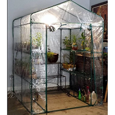 Nature Spring Walk-In PVC Greenhouse With 8 Shelves, Roll-Up Door And Steel Poles - Clear 5 Nature Spring Walk-In PVC Greenhouse With 8 Shelves, Roll-Up Door And Steel Poles - Clear - Image 5