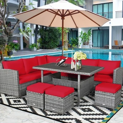 Costway 7 PCS Patio Rattan Dining Set Sectional Sofa Couch Ottoman Garden WhiteRedBlack 10 Costway 7 PCS Patio Rattan Dining Set Sectional Sofa Couch Ottoman Garden WhiteRedBlack - Image 10