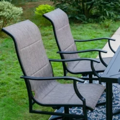 7pc Outdoor Dining Set With With Padded Sling Chairs & Metal Rectangle Table With Umbrella Hole - Captiva Designs -Garden Furniture Store GUEST 74d38abe f372 4b35 828c 7eef208e4ec8