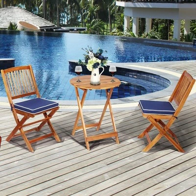Costway 3PCS Patio Folding Wooden Bistro Set Cushioned Chair Conversation Cushion 10 Costway 3PCS Patio Folding Wooden Bistro Set Cushioned Chair Conversation Cushion - Image 10