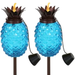 Sunnydaze Decor Sunnydaze Outdoor Adjustable Height 3-in-1 Glass Tropical Pineapple Torches With Connected Snuffs And Metal Poles - 2pk -Garden Furniture Store GUEST 751a7012 e450 47d8 9c90 97f5896f2b07