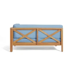 2pc Brava Outdoor Acacia Wood Right Arm Loveseat & Coffee Table With Cushion Teak/Blue - Christopher Knight Home -Garden Furniture Store GUEST 7573dab1 e8d2 4c3c 9d61 31f3721182a5