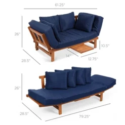 Best Choice Products Outdoor Convertible Acacia Wood Futon Sofa W/ Pullout Tray, 4 Pillows, All-Weather Cushion - Navy -Garden Furniture Store GUEST 762e0155 9033 420f bf1c 8181a03e3d8e