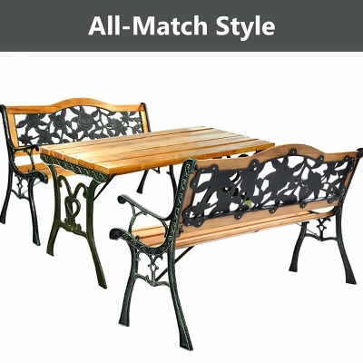 Patio Park Garden Bench Porch Path Chair Furniture Cast Iron Hardwood 6 Patio Park Garden Bench Porch Path Chair Furniture Cast Iron Hardwood - Image 6