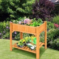 Tangkula Outdoor 8 Grids Raised Garden Bed Elevated Planter Box Kit W/Liner & Shelf For Backyard Patio -Garden Furniture Store GUEST 7837ffb7 68bf 4c49 b8f1 41b9262441b2