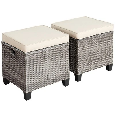 Costway 2PCS Patio Rattan Cushioned Ottoman Seat Foot Rest Table 2 Costway 2PCS Patio Rattan Cushioned Ottoman Seat Foot Rest Table - Image 2