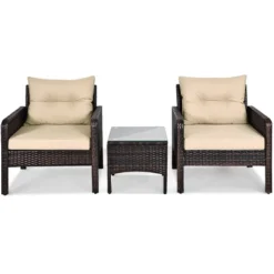Costway 3PCS Patio Rattan Conversation Set Cushioned Sofa Chair For Garden -Garden Furniture Store GUEST 787af8b5 c959 43a2 8401 4a3778c95c48