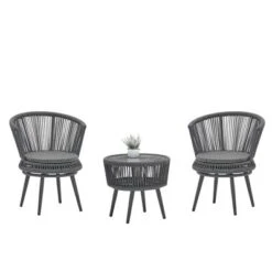 3pc Outdoor Wicker Conversation Set With Cushions - Dark Gray - GODEER -Garden Furniture Store GUEST 78bcfd1d a20a 4b63 b510 ae2f7a83846d