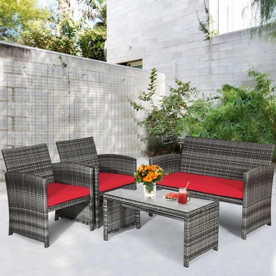 Tangkula 4-Piece Outdoor Patio Furniture Set Rattan Wicker Conversation Sofa Set 2 Tangkula 4-Piece Outdoor Patio Furniture Set Rattan Wicker Conversation Sofa Set - Image 2