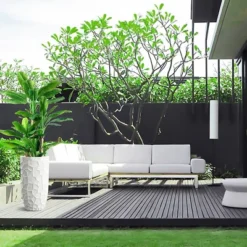 LuxenHome White MgO Geometric Pattern 22" Tall Round Planter -Garden Furniture Store GUEST 79538711 fffb 41ea bb6f 3fcd176e7860