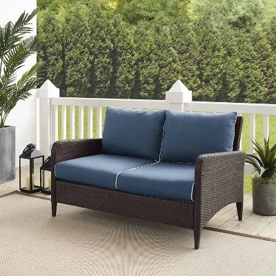 Kiawah Outdoor Wicker Loveseat Blue - Crosley 4 Kiawah Outdoor Wicker Loveseat Blue - Crosley - Image 4