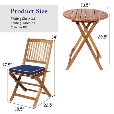 Costway 3PCS Patio Folding Wooden Bistro Set Cushioned Chair Conversation Cushion 2 Costway 3PCS Patio Folding Wooden Bistro Set Cushioned Chair Conversation Cushion - Image 2