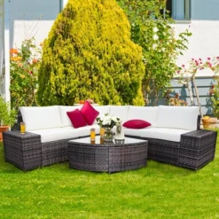 Costway 6PCS Rattan Furniture Set Conversation Cushioned Sofa Armrest Garden TurquoiseWhite 13 Costway 6PCS Rattan Furniture Set Conversation Cushioned Sofa Armrest Garden TurquoiseWhite -Garden Furniture Store GUEST 7978489e a1b6 4bd9 849f 3b946b489e7a