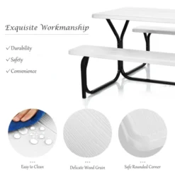 Costway Picnic Table Bench Set Outdoor Backyard Patio Garden Party Dining All Weather White -Garden Furniture Store GUEST 79f0f3fb b7aa 4456 be93 3253638b74fd