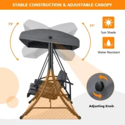 Costway Patio 3-Seat Porch Canopy Swing Converting Grey Cushion Pillow Adjust -Garden Furniture Store GUEST 7b402b4f 821f 4b6e 85aa 7252a430ae60
