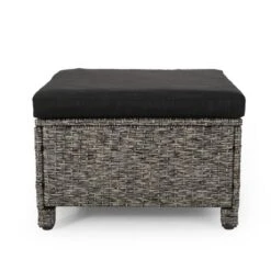 Puerta 2pk Outdoor Wicker Ottomans With Cushions - Black/Dark Gray - Christopher Knight Home -Garden Furniture Store GUEST 7b41c508 e11c 4598 9a8d e863ff68f294