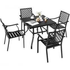 Tangkula 4PCS Stackable Patio Dining Chairs Outdoor Metal Bistro Chairs W/ Curved Armrests