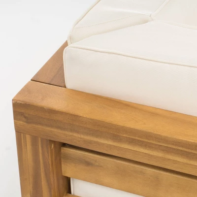 2pk Oana Outdoor Acacia Wood Left Arm Loveseat & Coffee Table With Cushion Teak/Beige - Christopher Knight Home 2 2pk Oana Outdoor Acacia Wood Left Arm Loveseat & Coffee Table With Cushion Teak/Beige - Christopher Knight Home - Image 2