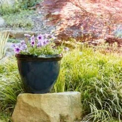 Southern Patio 12 Inch Heritage Outdoor Home Patio Round Glossy Resin Planter Pot For Flowers And Plants, Monaco Blue (3 Pack) -Garden Furniture Store GUEST 7c307556 bcd2 4e61 9072 b963b1faef90