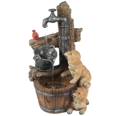 LuxenHome Resin Puppies And Water Pump Outdoor Fountain With LED Light 1 LuxenHome Resin Puppies And Water Pump Outdoor Fountain With LED Light
