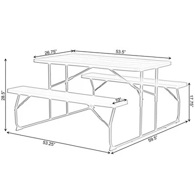 Gardenised Gray Outdoor Foldable Woodgrain Portable Picnic Table Set, 5 Feet Long 5 Gardenised Gray Outdoor Foldable Woodgrain Portable Picnic Table Set, 5 Feet Long - Image 5