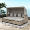 4pc Outdoor Adjustable Wicker Sectional Set With Canopy & Table - GODEER