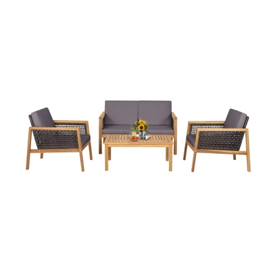 Tangkula 4-Piece Patio Acacia Wood Furniture Set Outdoor PE Rattan Conversation Set With Removable Cushions 8 Tangkula 4-Piece Patio Acacia Wood Furniture Set Outdoor PE Rattan Conversation Set With Removable Cushions - Image 8