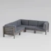 Oana 5pc Acacia Wood V-Shaped Sectional Sofa Set - Gray/Dark Gray - Christopher Knight Home