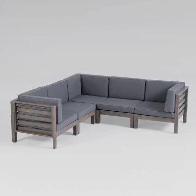 Oana 5pc Acacia Wood V-Shaped Sectional Sofa Set - Gray/Dark Gray - Christopher Knight Home 1 Oana 5pc Acacia Wood V-Shaped Sectional Sofa Set - Gray/Dark Gray - Christopher Knight Home