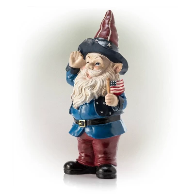 12" Polyresin/Stone Americana Saluting Gnome With Flag Red/White/Blue - Alpine Corporation 3 12" Polyresin/Stone Americana Saluting Gnome With Flag Red/White/Blue - Alpine Corporation - Image 3