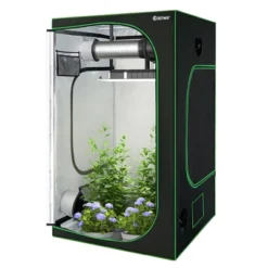 Costway 4x4 Grow Tent, 48''x48''x80'' High Reflective Mylar W/Observation Window GrayBlack