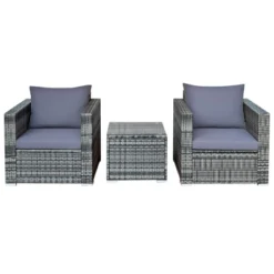 Tangkula 3-Piece Patio Wicker Conversation Set Bistro Rattan Sofa Chair With Washable Cushion Gray 17 Tangkula 3-Piece Patio Wicker Conversation Set Bistro Rattan Sofa Chair With Washable Cushion Gray -Garden Furniture Store GUEST 7fb0db03 9ee1 4f53 bce2 a6f6bafb2b05
