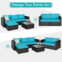 Costway 4PCS Patio Rattan Corner Sofa With Blue Cushion -Garden Furniture Store GUEST 80344ea7 3a66 4f76 a92f 3cd805dce95a