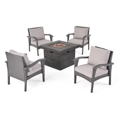 Keana 5pc Faux Rattan Club Chair & Fire Pit Chat Set - Christopher Knight Home 13 Keana 5pc Faux Rattan Club Chair & Fire Pit Chat Set - Christopher Knight Home - Image 13