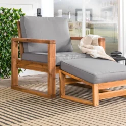 Galia 2pc Square Leg Acacia Wood Chair And Ottoman With Cushions - Brown - Saracina Home -Garden Furniture Store GUEST 81184e31 2694 433a a546 112c66f6d67b