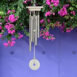 Woodstock Wind Chimes For Outside, Garden Décor, Outdoor & Patio Décor, Woodstock White Marble Chime Silver Wind Chimes
