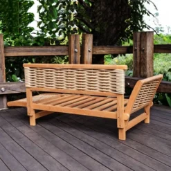 Cambridge Casual Auburn Teak & Wicker Outdoor Patio Daybed With Cushion Brown/Blue -Garden Furniture Store GUEST 81c0171b 1191 4a39 833a a98ea74dd45a