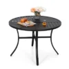 5pc Outdoor Dining Set With Swivel Chairs With Cushions & Round Metal Table With Umbrella Hole - Black - Captiva Designs