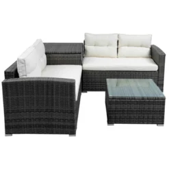 4pc Wicker Patio Set With Large Storage Box & Cushions - Gray/Beige - GODEER -Garden Furniture Store GUEST 8254a76c 6e44 49d8 b7b8 d3dded25e57b