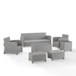 Bradenton 7pc Outdoor Wicker Sofa And Arm Chair Seating Set With Coffee Table, Side Table And 2 Ottomans - Navy/Gray - Crosley 17 Bradenton 7pc Outdoor Wicker Sofa And Arm Chair Seating Set With Coffee Table, Side Table And 2 Ottomans - Navy/Gray - Crosley -Garden Furniture Store GUEST 82730219 e2ff 4028 b287 3e9d316633e4