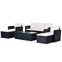 6pc Wicker Patio Conversation Set With Sofa, Arm Chairs, Ottomans & Coffee Table - Black/Beige - GODEER 19 6pc Wicker Patio Conversation Set With Sofa, Arm Chairs, Ottomans & Coffee Table - Black/Beige - GODEER -Garden Furniture Store GUEST 82c12f98 7b7d 4b14 bf41 85fff9a9f5be